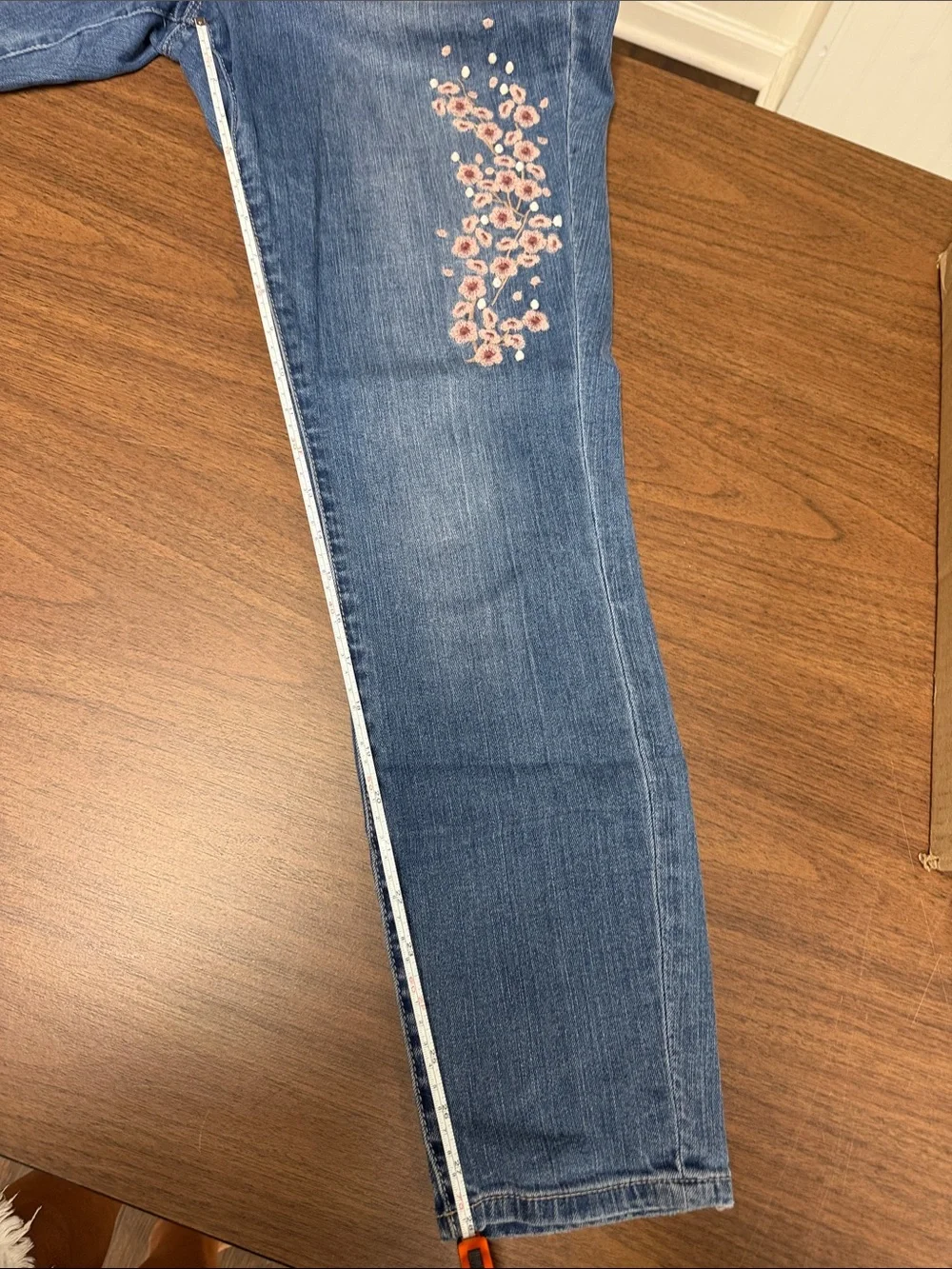 Jag Jeans Blue Jeans with Pink & Cream Floral Embroidery